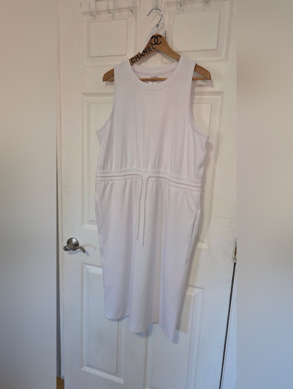 Serra White Sleeveless Drawstring Midi Dress